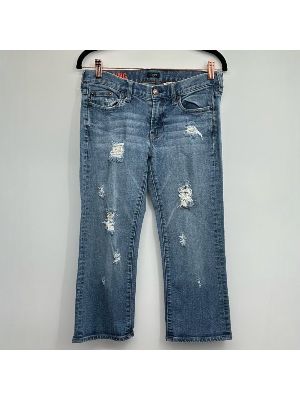 J. Crew Factory Hip Slung Distressed Cropped Jeans Size 28